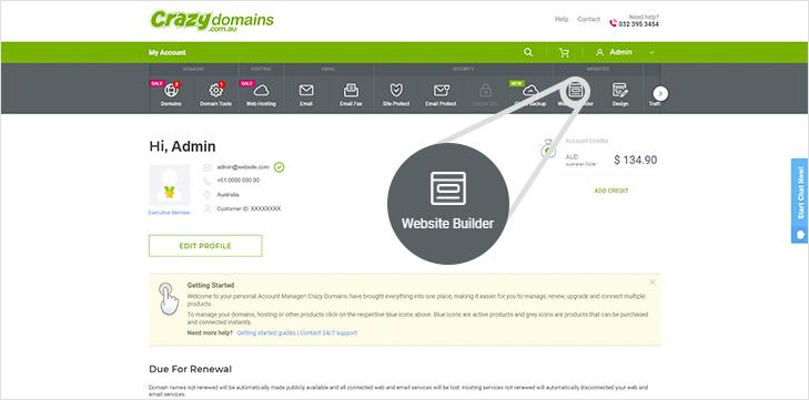 website builder contral panel